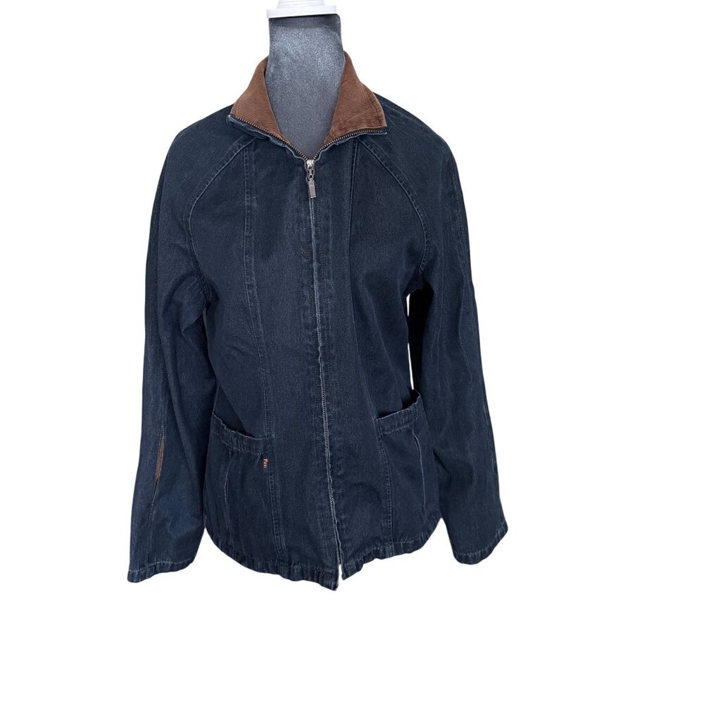Womens F3111 Denim Jacket W/Brown Corduroy Collar Zip Front Medium Fit Casual Ou